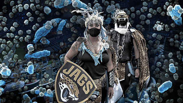Photo illustration of Jaguars fans in masks